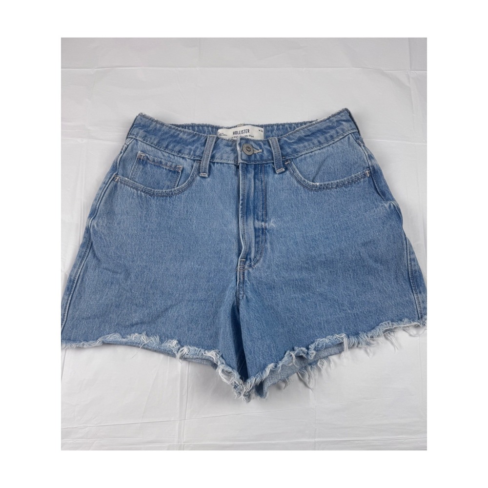 Hollister Ultra High-Rise 90s Shorts Size 2 W26 Medium Wash Denim‎ Frayed Hem
